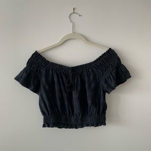 MOON RIVER Pompom Off the Shoulder Top